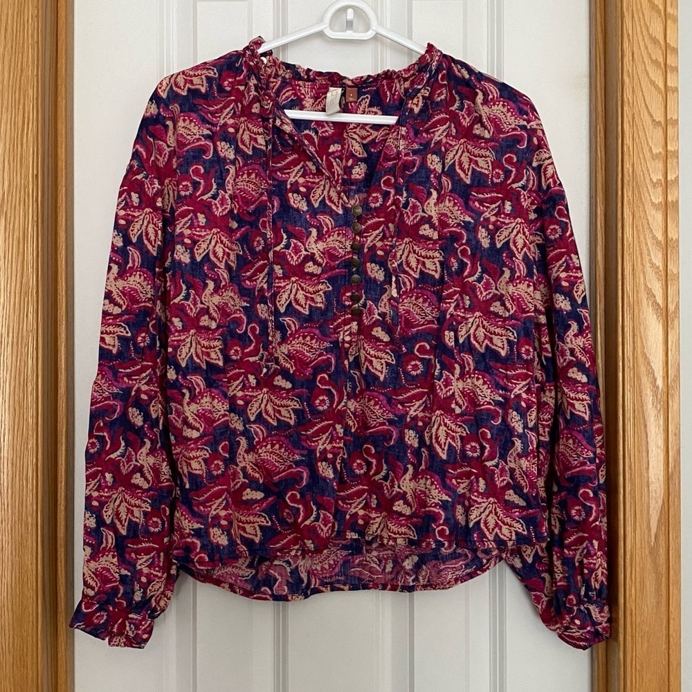 Anthropologie Pilcro & The Letterpress Pink Floral Print Blouse Size Small